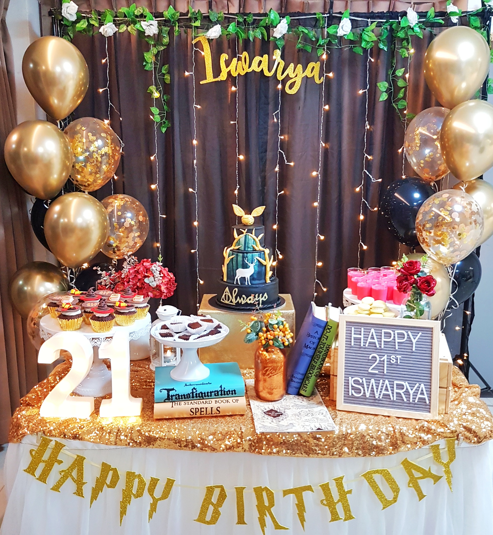 Harry Potter Black and Gold Dessert Table by The Baking Experiment